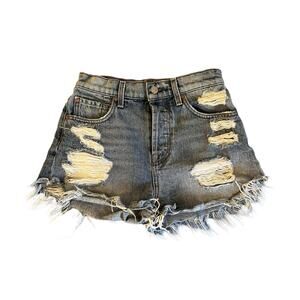 7 For All Mankind Jean Shorts Womens Size 25 Distressed Button Fly High Rise
